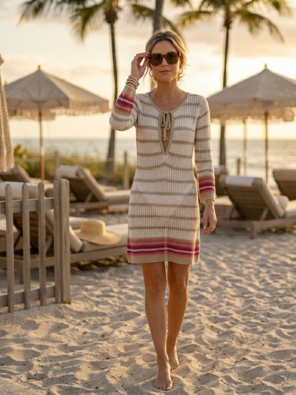 Tommy Bahama Linen Blend Open Knit Beach Sweater Tunic XS